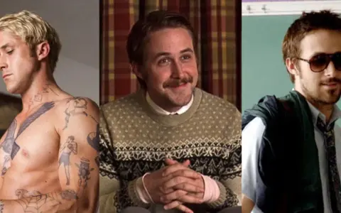Ryan Gosling i tre olika roller: tatuerad, i en stickad tröja och som lärare. En hyllning till filmer med Ryan Gosling.