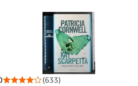 Copertina del patricia cornwell ultimo libro "Kay Scarpetta", con guanti verdi macchiati di sangue.