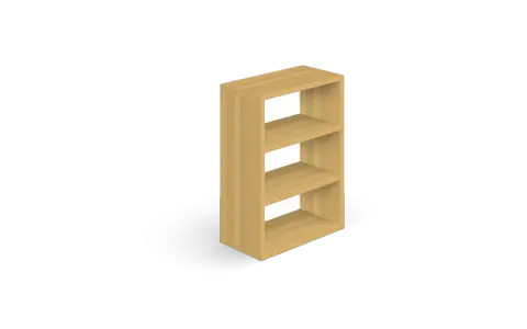 Un mobile a giorno con tre ripiani, ideale per progetti scaffali in legno fai da te.
