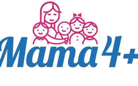 Mama 4+ - symbol rodziny z dziećmi, sugerujący korzyści dla rodziców, np. emerytura za 4 dzieci.
