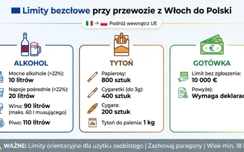 Limity alkoholu do Polski: UE, spoza UE i jak uniknąć grzywny.