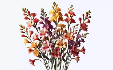 Un ramo vibrante de astromelias en tonos rosados, naranjas y amarillos. El astromelia, significado de amistad y devoción, florece en esta composición.