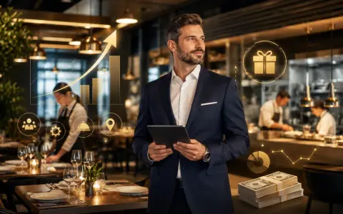 Mężczyzna w garniturze analizuje wykresy i stos banknotów, zastanawiając się, ile zarabia team leader w branży gastronomicznej.