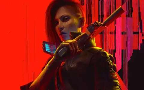 Una mujer con un corte de pelo asimétrico y cicatrices cibernéticas sostiene un arma futurista. Arte promocional de Cyberpunk 2077 Phantom Liberty.