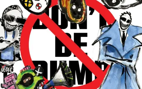 Stylizowana grafika z napisem "DON'T BE DUMB" i postaciami, zapowiadająca asap rocky new album.