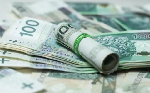 Zrolowane banknoty 100 zł, gotowe do spłaty zadłużenia u komornika przez osobę trzecią.