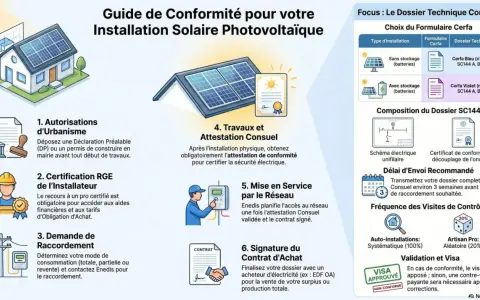 Guide pour une installation solaire photovoltaïque : étapes clés, formulaires Cerfa et composition du dossier SC144 pour votre centrale panneau solaire.