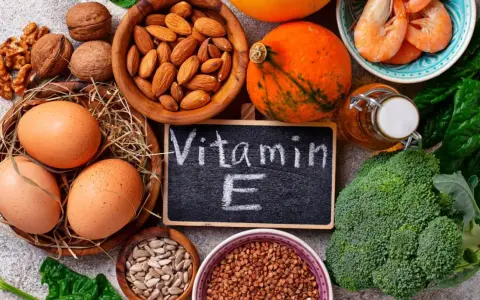 Uova, mandorle, noci, gamberetti, broccoli, spinaci e semi di girasole: alimenti ricchi di **vitamina E**.