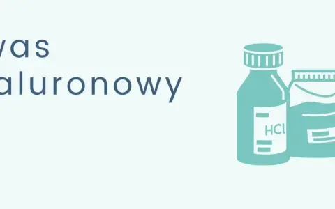 Kwas hialuronowy - co to jest? Ilustracja przedstawia butelki z substancjami chemicznymi, sugerując zastosowanie kwasu hialuronowego w produktach.