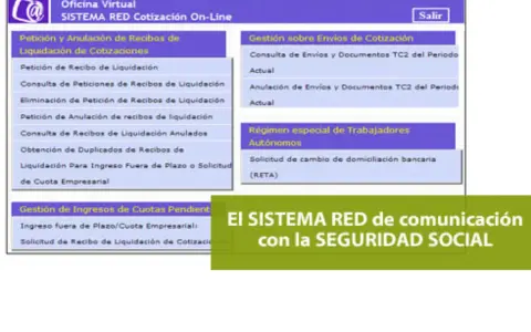 Interfaz de "Sistema RED Cotización On-Line" para gestionar recibos, envíos y cuotas, mostrando que es el CCC de una empresa.