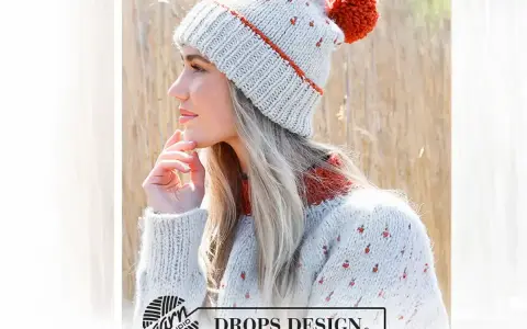 Dziewczyna w czapce z pomponem, idealna na zimowe dni. Zestaw zrobiony własnoręcznie, w stylu pompony diy.