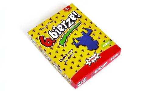 Pudełko gry karcianej "6 bierze!". Zabawna gra, w której trzeba chwytać byka za rogi, by zdobyć punkty. Idealna na rodzinne wieczory.