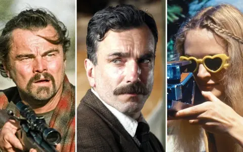 Leonardo DiCaprio med gevär, Daniel Day-Lewis med mustasch och en ung kvinna med hjärtformade solglasögon. Tre ikoniska scener från filmer med Paul Thomas Anderson.