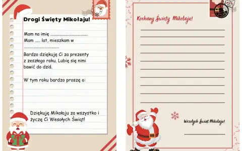 Wzmacniający list do dziecka z miejscem na wpisanie imienia, wieku i życzeń dla Świętego Mikołaja.