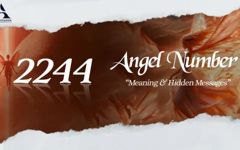 Anioł numer 2244 znaczenie. Sylwetka anioła i liczba 2244 na tle skrzydeł.
