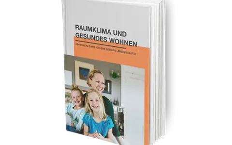 Buchcover "Raumklima und gesundes Wohnen" mit Familie. Praktische Tipps für gesunde baumaterialien und bessere Lebensqualität.