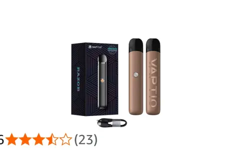 Dos vaper ronda Vaptio Razor en color bronce y uno en caja, junto a su cable de carga.