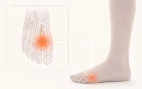 Illustration av en fot med markerad smärta i framfoten, relaterat till plantar fasciit.