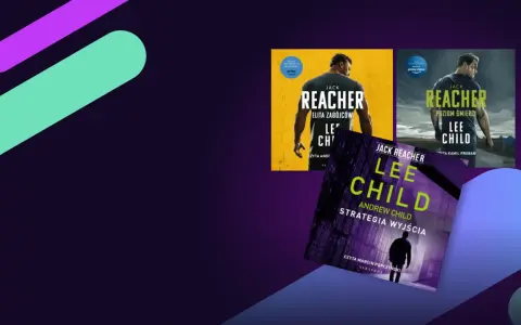 Trzy okładki książek z serii Jack Reacher autorstwa Lee Childa. Najnowsza książka "Strategia Wyjścia" w fioletowej tonacji.