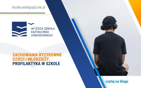 Młody człowiek w słuchawkach, symbolizujący **zachowania ryzykowne dzieci i młodzieży**. Temat profilaktyki w szkole.