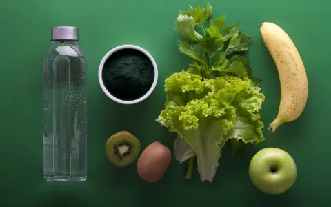 Woda, spirulina, kiwi, banan, jabłko i sałata – składniki, które pomogą Ci dowiedzieć się, jak pozbyć się wody z organizmu.