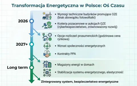 Oś czasu transformacji energetycznej w Polsce: 2026, 2027+, Long term.
