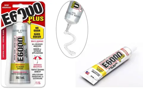 E6000 Plus glue is a versatile, all-weather adhesive for indoor or outdoor applications. This crystal clear, no-odor formula is perfect for crafts and repairs.