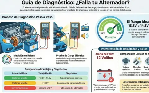 Guía para diagnosticar por qué se daña el alternador: mide el voltaje del coche en ralentí y bajo carga para detectar fallos.