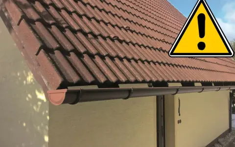 Uwaga na dach! Brązowe dachówki i rynny tworzą opierzenie dachu, które wymaga uwagi.