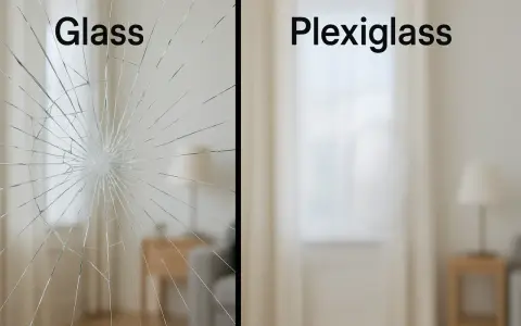 Split image shows cracked glass on left, and intact plexiglass on right. Considering plexiglass for a window?