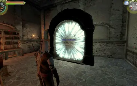Geralt stoi przed portalem, który jest jednym z sefirów Wiedźmina 1.