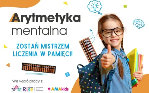 Arytmetyka mentalna to nauka szybkiego liczenia w pamięci. Uśmiechnięta dziewczynka z koralikami i książkami pokazuje, jak to działa.