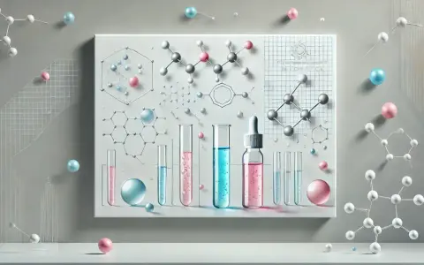 Molecole e provette in un laboratorio. La chimica dietro il significato di antiossidante, con sfere colorate che rappresentano atomi.