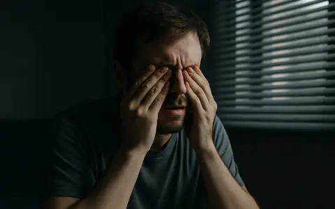 Mężczyzna zamyka oczy, szukając ulgi od światła. Oto domowe sposoby na światłowstręt.