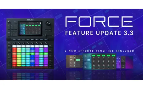 Akai Force z aktualizacją 3.3 i nowymi wtyczkami efektów. Kolorowe pady i ekran dotykowy zapraszają do tworzenia muzyki.