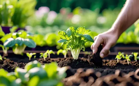 Main verte, une main ajoute de la terre autour d'un jeune plant. C'est le début de la culture, une étape clé pour savoir comment semer la mâche.