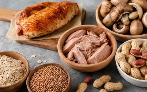 Cibi ricchi di niacina, utili per prevenire la pellagra malattia: pollo, tonno, funghi, arachidi, avena e ceci.