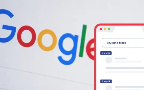 Logo Google i okno wyszukiwania z polem "Szukana fraza" oraz wynikami. To idealne miejsce na wymianę linków.