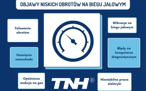 Objawy niskich obrotów: falowanie obrotów, gaśnięcie, opóźniona reakcja na gaz, wibracje, błędy diagnostyczne, niestabilna praca elektryki.