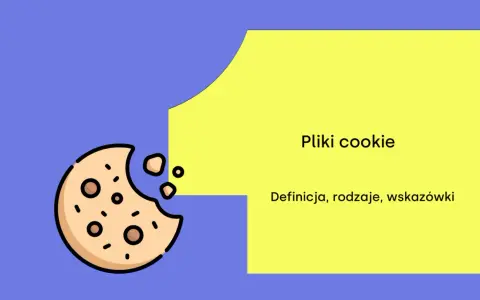 Czy pliki cookies są niebezpieczne? Grafika przedstawia ugryzionego ciasteczko i tekst: "Pliki cookie. Definicja, rodzaje, wskazówki".