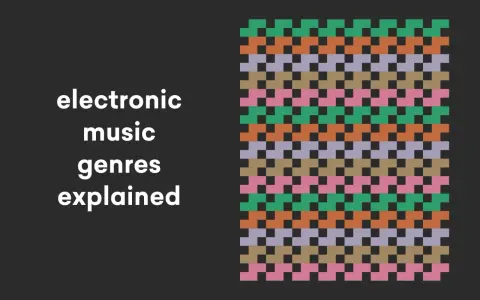 Spiegazione dei generi di musica elettronica, con un pattern colorato che ricorda le onde sonore.