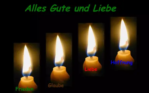 Vier Kerzen leuchten: Frieden, Glaube, Liebe und Hoffnung. Ein Gedicht, das Hoffnung schenkt.