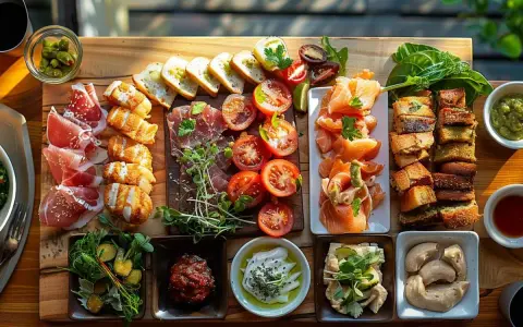 Une planche apéro généreuse : jambon cru, saumon fumé, tomates, pains variés, houmous, olives. Une belle idée planche apéro pour partager.