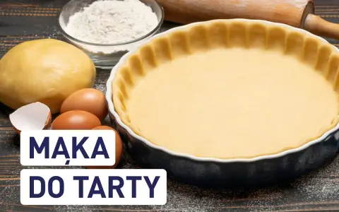 Mąka do kruchego ciasta, jajka, ciasto i wałek do tarty. Idealne składniki na pyszne wypieki.