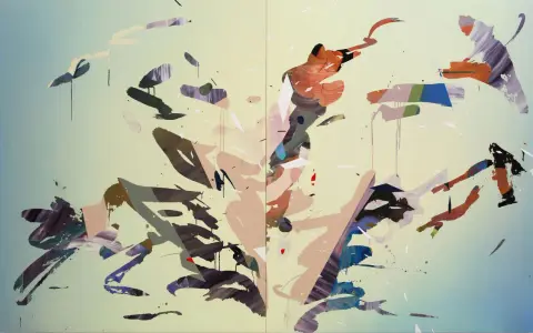 A dynamic modern abstract art piece with bold brushstrokes and a vibrant color palette, evoking a sense of movement and energy.
