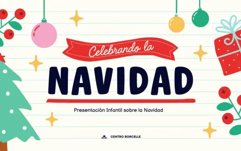 Ilustración festiva con árbol de Navidad, regalos y adornos. Ideas para portadas de Navidad fáciles y divertidas.