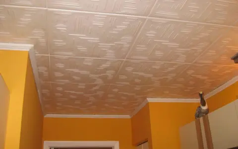 Soffitto con pannelli in polistirolo decorati, un esempio di come montare pannelli polistirolo soffitto per un look moderno.