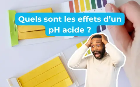 Un homme choqué découvre les effets d'un pH acide avec des bandelettes de test.