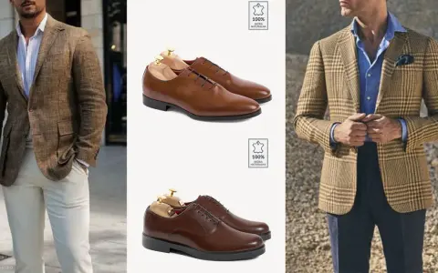 Eleganckie stylizacje na komunię: brązowe marynarki i skórzane buty. Inspiracje dla panów.
