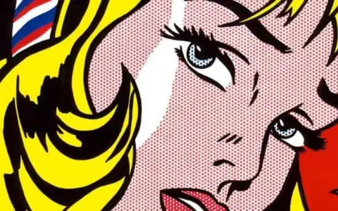 Pop Art-Gesicht mit gelben Haaren und roten Lippen, ein Beispiel für moderne Kunst stilrichtungen.